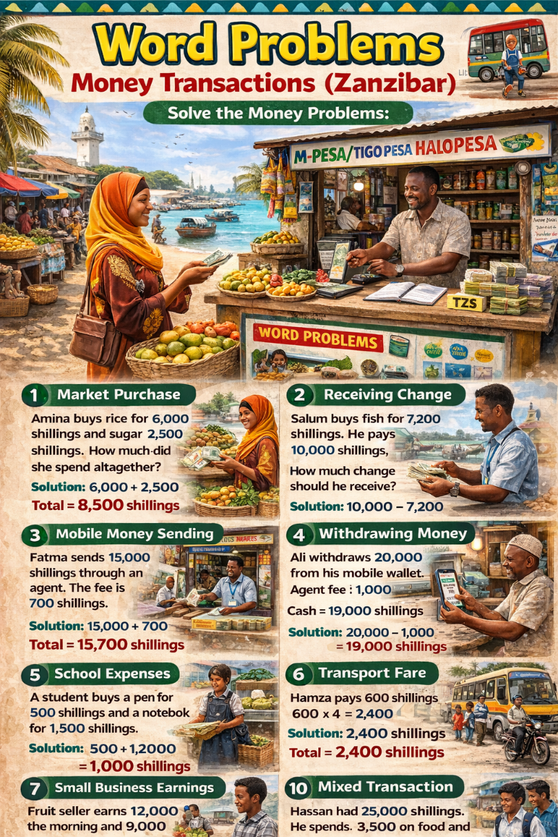 The above image shows how to solve real life problems involving money transaction